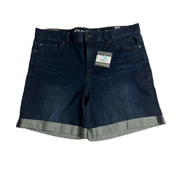 Eddie Bauer Women's Boyfriend Dark Washed  Rolled Hem Shorts Brock Style Sz 4 - Picture 1 of 15